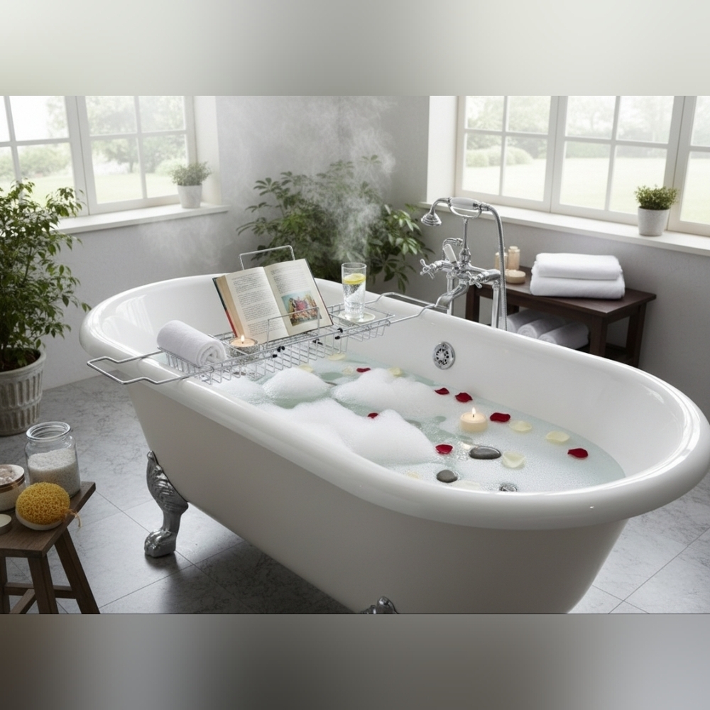 Stainless Steel Chrome Polished Bathtub Tray Caddy, New in Box